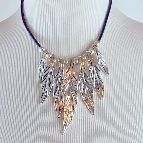 Silver Leave Statement Necklace on Back chord - Picture 3 of 7